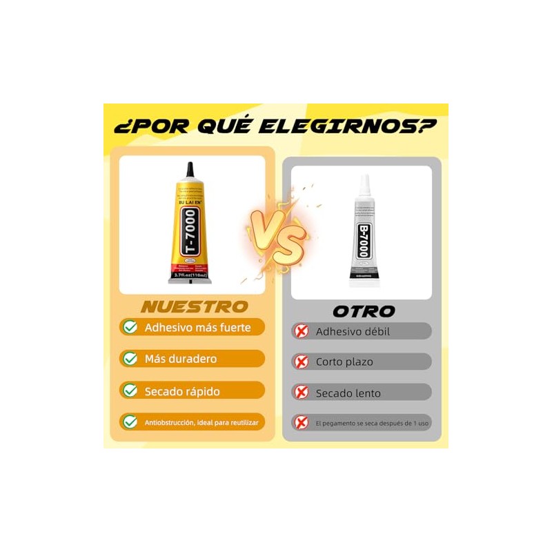 LISAPRO Pegamento Silicona Negra T-7000, Kit 3 Piezas 110ml con