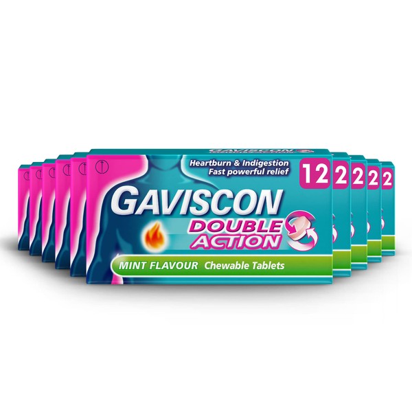 Gaviscon Double Action Tablets for Heartburn and Indigestion, Mint Chewable, Multipack of 10 x 12 Tablets, Total 120 Tablets
