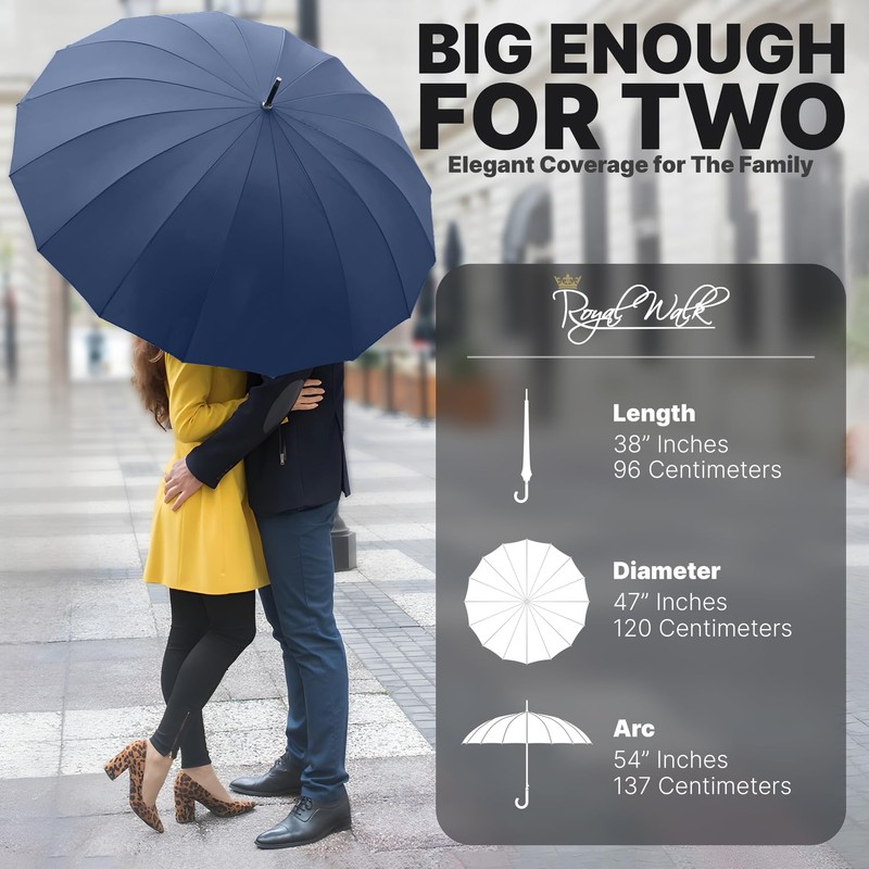 Royal Walk Large Umbrella for 2 Persons, Navy Blue, 54