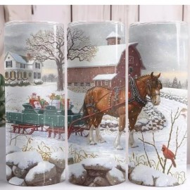 Country Grace With Alisha Christmas Horse Sleigh Snowy 20oz Skinny Tumbler Custom Insulated Drinkware