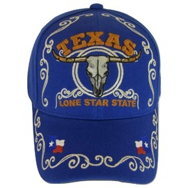 Texas Lone Star State Adjustable Baseball Cap with Flag and Longhorn (Royal)
