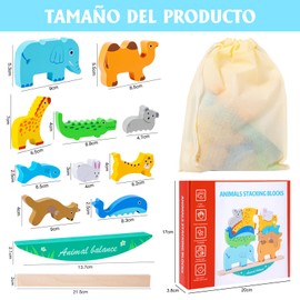 Haerzon 12 PCS Juguetes Montessori de Equilibrio Animal para Niños 2+ Años | Juego de Apilamiento Educativo con 10 Animales y 20 Tarjetas de Desafío | Regalo Creativo para Aprender Colores y Formas