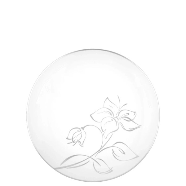 EcoQuality 7.5" Disposable White Round Plastic Salad Plates Silver Floral