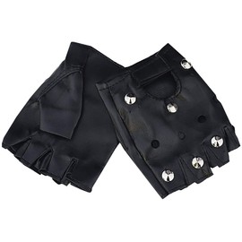 WHITE FANG Leather Gloves Fingerless Motorcycle Cycling Studded Rock Drive Mens NT075 (Black)