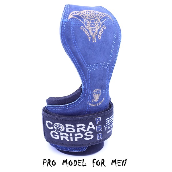 Cobra Grips PRO Weight Lifting Gloves Straps Hooks Power Lifting Deadlifts (PRO Blue Leather )