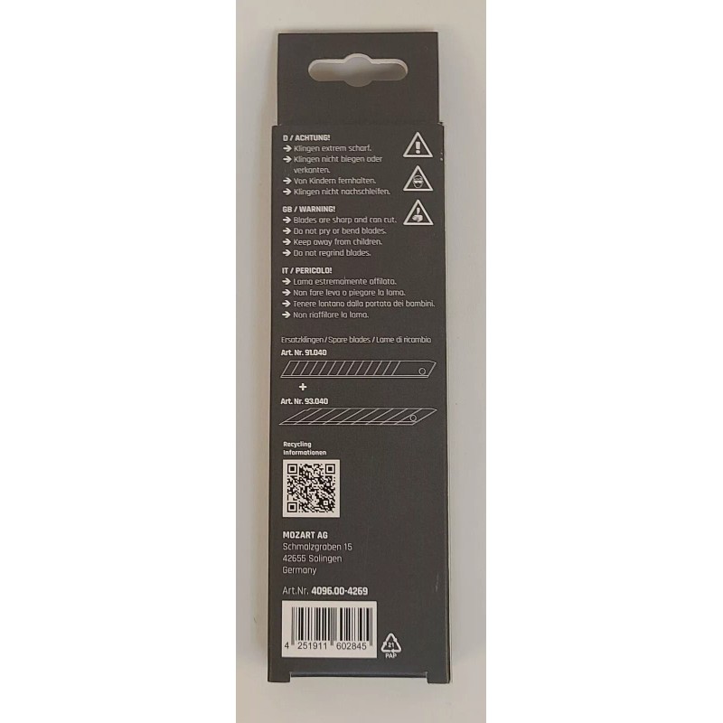 Mozart Solingen Snap Off Blade 9mm SLIM UTILITY KNIFE Razor