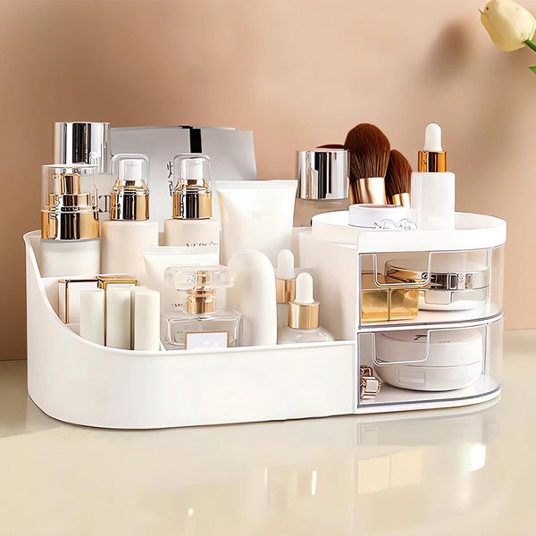 JIOUHM Makeup Cosmetic Organiser with Drawer, Countertop Cosmetic Organiser for