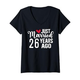 Womens Just Married 26 Years Ago Matching 26th Wedding Anniversary V-Neck T-Shirt