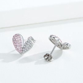 Sterling Silver Heart Stud Earrings - Heart Jewellery for Women's Birthday Gifts