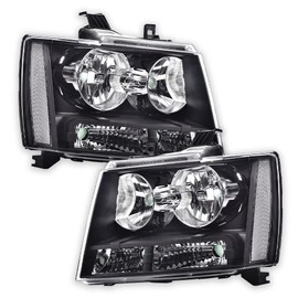 PIT66 Headlights, Compatible with 07-14 Chevy Tahoe Suburban/07-13 Chevy Avalanche Corner HeadLamp Clear Lens Black Housing Clear Reflector