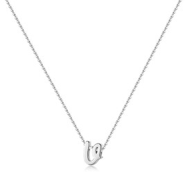 Memorjew 925 Sterling Silver Initial Necklace, Dainty Letter V Cursive Initial Necklace for Women, Valentines Mother’s Day Gifts Jewelry Flower Wedding Gifts