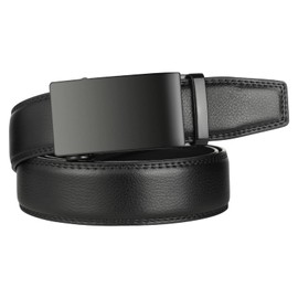 Lavemi Men's Real Leather Ratchet Dress Casual Belt, Cut to Exact Fit,Elegant Gift Box(25-0711 Black Buckle 52")