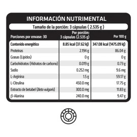 HEALTHADDICTION - Óxido Nítrico Suplemento para Rendimiento Deportivo y Circulación con L-Arginina, L-Citrulina y Beta Alanina - 90 Cápsulas de 845 mg