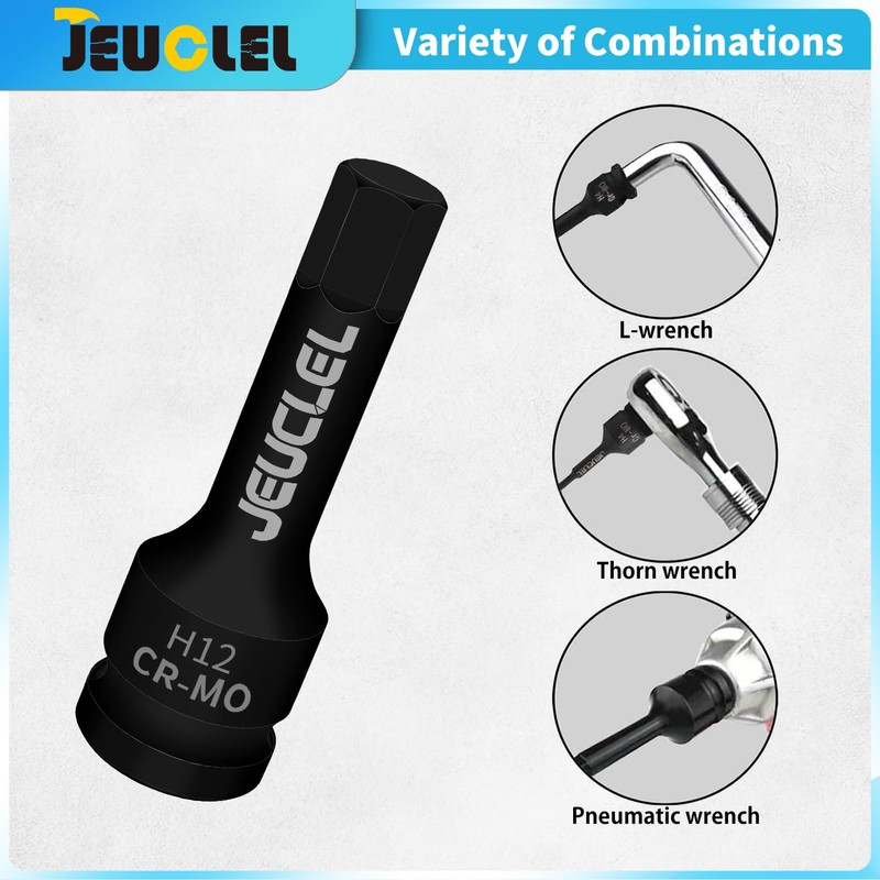 JEUCLEL 12mm Hex Impact Bit Socket, H8 1/2-Inch Impact Drive