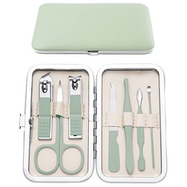 7 PCS Manicure Set Professional Nail Clippers Kit Stainless Steel Nail Care Tools Green 7-in-1 Pedicure Care Tools for Women Man Travel & Home