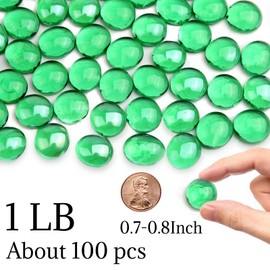 0.5lb Green Glass Marbles for Vase, Green Flat Glass Beads, Decorative Pebbles for Vase Fillers, Fish Tank, Plants, Flower Pots, Fountains, Crafts, Aquarium Rocks and Home Decor