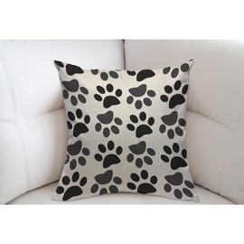 Mugod Black Dog Paw Cushion Cover Throw Pillow Covers Repeat Pattern on White Background Pillow Case for Men Women Decorative Home Sofa Chair Couch 45x45cm/18x18 Inch