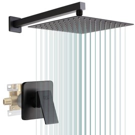 POP SANITARYWARE Matte Black Shower Faucet Set Bathroom Rainfall Mixer 10 Inch Shower Head System Single Handle Shower Trim Kit with Valve