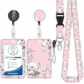Cute Floral Card Holder, ID Card Holder, Detachable Lanyard with Retractable Clip for Key Chains, Business Cards, Door Cards, ID Cards, etc.