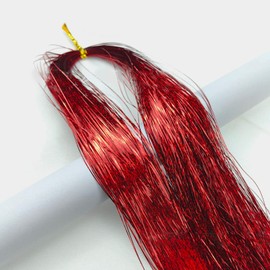 Leliafleury 1000 Strands Red Hair Tinsel 94cm Glitter Hair Strands Straight Hair Extensions Shiny Hair Tinsel Extensions for Party Cosplay Hair Accessories