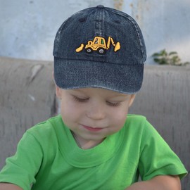 Cute Embroidery Excavator Kids Baseball Cap Adjustable Cotton Washed Vintage Dad Hat for Toddler Boys Girls Age 2-8
