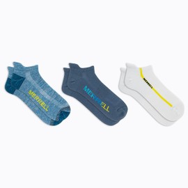 Merrell Unisex-Adult's Men's and Women's Recycled Lightweight Cushion Socks-3 Pair Pack-Repreve Hiking Arch Support, Low Cut Tab-Blue Assorted, Medium-Large