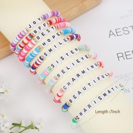 meosked 10pcs Surfer Heishi Clay Bead Stackable Preppy Bracelets, Colorful Friendship Bracelets for Women (color-a)