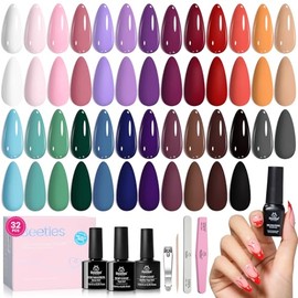 Esmalte de uñas en gel Beetles de 25 colores, rosa, rojo, nude, marrón y morado, con 3 capas de base y top coat, colección Urban Rhythm, kit de manicura de salón DIY, regalo para mujeres y niñas