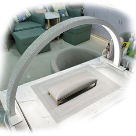 29 "Nail Tech light, Half Moon light with decorative rhinestone, Nail Studio desktop light, LED light, three color light with adjustable brightness - Color: 29inch-white-ZS