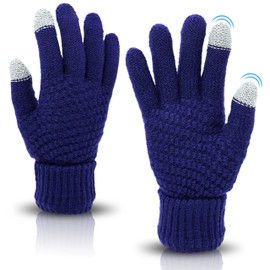 Womens Winter Touchscreen Gloves for Cold Weather, Soft Fleece Lined Gloves Winter Thermal Knit Gloves (Dark Blue)