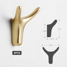 KUIZHEN Double Prong Robe Hooks, 4 Pcs Dual Coat Hooks Wall Mounted Hooks with Screws Dual Coat Door Hooks Wall Hooks for Heavy Duty for Bathroom Bedroom Door Wall Gold