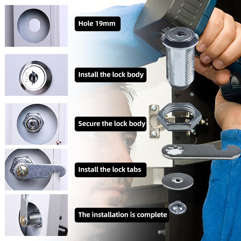 10 Pack Cam Locks Keyed Alike, 1-1/8''Cylinder Fits on 7/8''