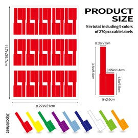 270 PCS Tear Resistant Cable Labels, 9 Colors Waterproof Cable Tags Wire Labels for Management, Cord Label Can Write On, Self Adhesive Wire Label Printable for Laser Printer and Handwriting