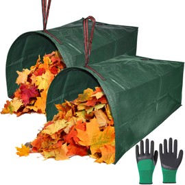 YTACREA Garden Waste Bag, 2 x 270 L Large Garden Bag in Dustpan Shape, Self-Standing and Foldable Green Cut Bags, Leaf Bag, Garden Waste Bag, Stable, Waterproof, Robust, Includes 1 Pair of Garden