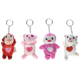 Rhode Island Novelty Plush Animals with Big Hearts on Keychains for Valentines Day and Beyond, 4 Pack Variety