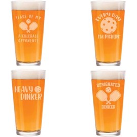 MIP 16 oz Beer Pint Glass Gift Set Of 4 Funny Pickleball Collection