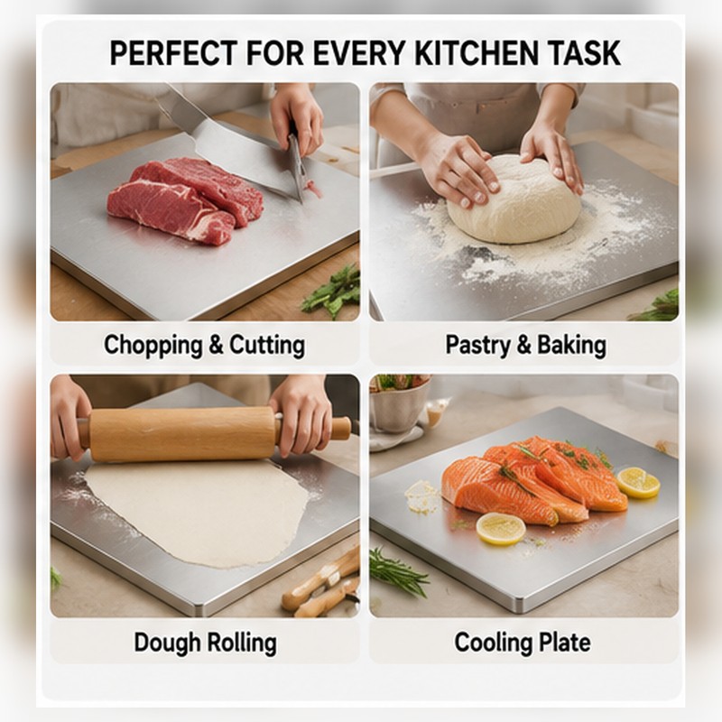Large Stainless Steel Cutting Board for Kitchen Prep – Double-Sided
