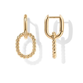 Gold Hoop Earrings for Women,Geometrically Spliced Double-Layer Earrings,Simple Fried Dough Twists Earrings,Double Buckle Detachable Alloy Earrings