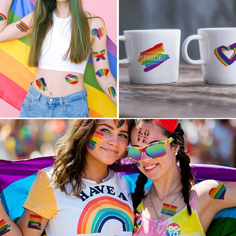 CHARLENT Temporary Rainbow Tattoo, 148 Individual Sheets - Pride Tattoos,