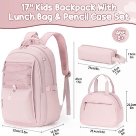 Fimibuke Kids Backpack for Girls, 3 PCS Waterproof Girls Backpack with Lunch Box & Pencil Case, Lightweight Bookbag Set for Kids Teen Girl Travel School Bag for Elementary Middle High School Students