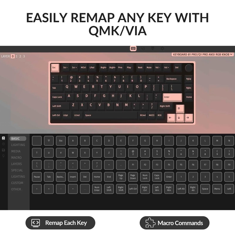 81 Pro Full Metal Custom Mechanical Keyboard, QMK/VIA Double-Shot PBT