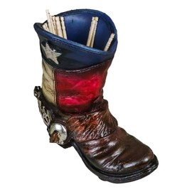 Ebros Gift Fancy Cowboy Boot with Spur Toothpick Holder Decorative Figurine Featuring Texas Lone Star State Flag for Country Western Kitchen Decor and Table Decorations for Bars or Restaurants