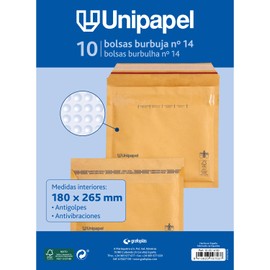 Unipapel 10 x Kraft Padded Envelopes with Bubble Wrap - No.14 - 180mm x 265mm - Self Seal - Perfect for Safe and Protected Shipments - FSC Certified