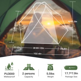 Forceatt Camping Tent 2 Person, Backpacking Tent Waterproof & Windproof, Ultralight Instant Tent with Rain Fly for Camping, Hiking, Outdoor