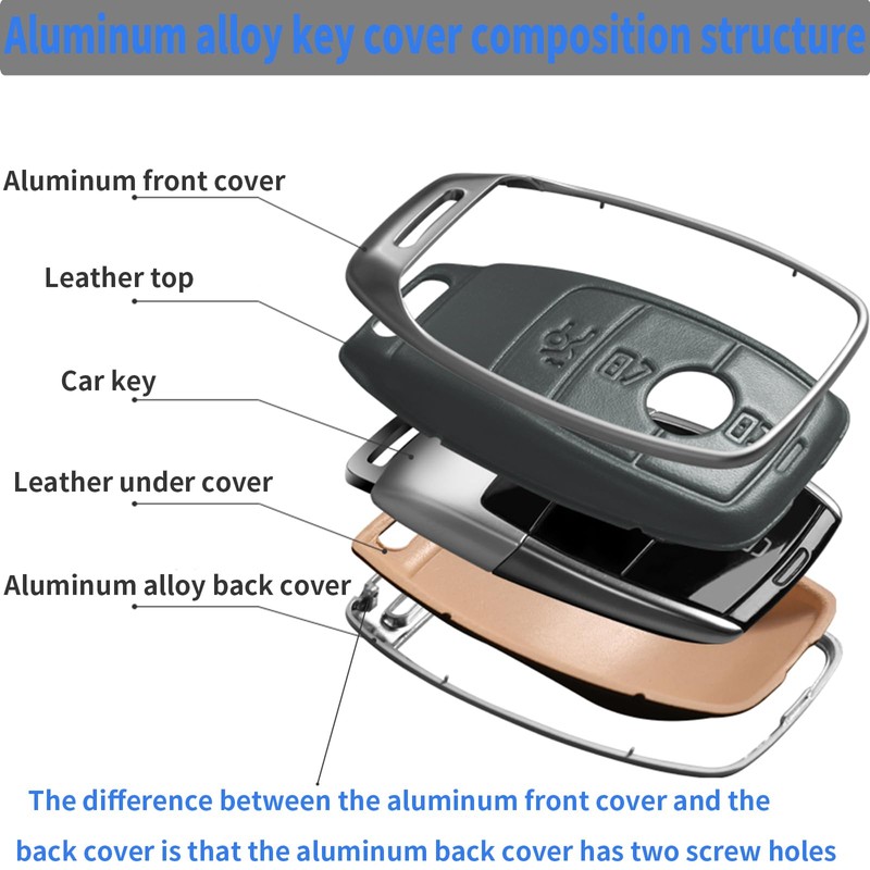 LJMTBKAN for Mercedes Key Fob Cover,Aluminum Leather Key Case Compatible