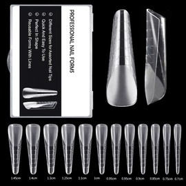 French Smile Line Dual Sticker for Poly Extension Gel Dual Nail Forms, 4 Sheets French Nail Tips Molds for Full Cover Solid Builder Nail Gel Hard Gel Nail Art Design Salon DIY, (HJ-NT083-48pcs)