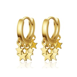 Star Earrings for Women, Trendy Pentagram Dangle Hoop Huggie Gold Plated Earrings Unique Charm Minimalist Star Earrings for Teen Girls Christmas Jewelry Gifts (Gold)