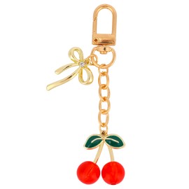 lasuroa Cherry Keychain, Aluminum Alloy Resin Cherry Bag Charm Cute Handbags Decor Accessory for Women Birthday Car Keyrings Gifts (Transparent Red)
