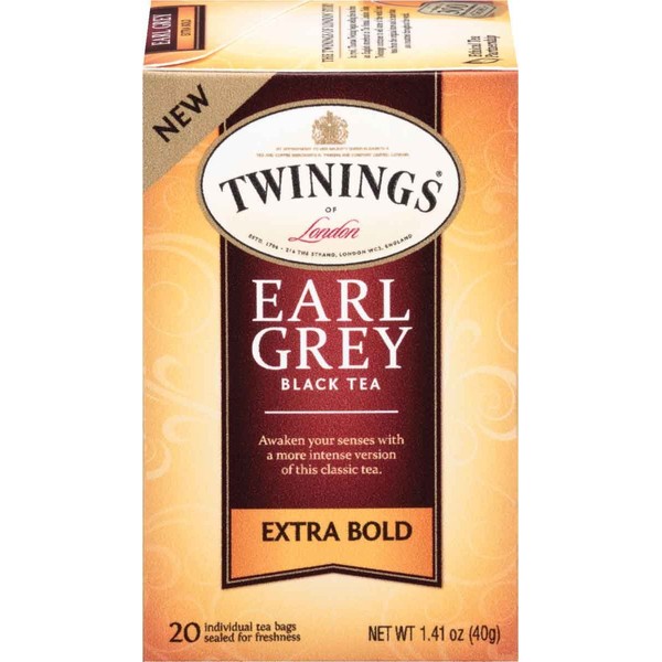 Twinings of London Extra Bold Earl Grey Black Tea, 20 Count (Pack of 6)