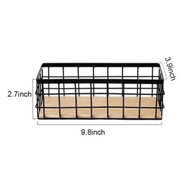 Yuikome 2 Packs Metal Storage Basket with Wooden Base, Decorative Basket for Home Storage, Wire Basket for Organising Small Tableware